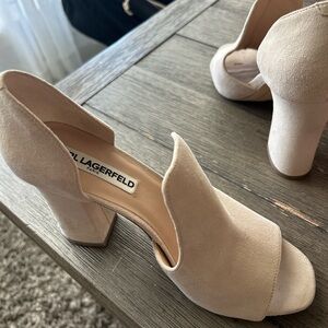 Karl Lagerfeld Women's Beige Suede Block Heels
